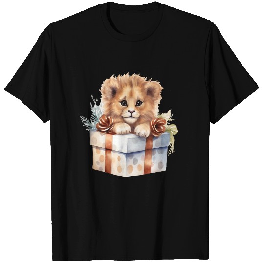 African Lion inside a Christmas gift box T Shirts