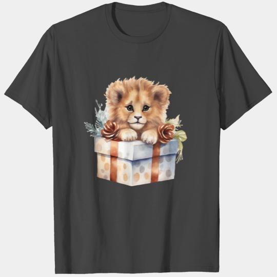 African Lion inside a Christmas gift box T Shirts