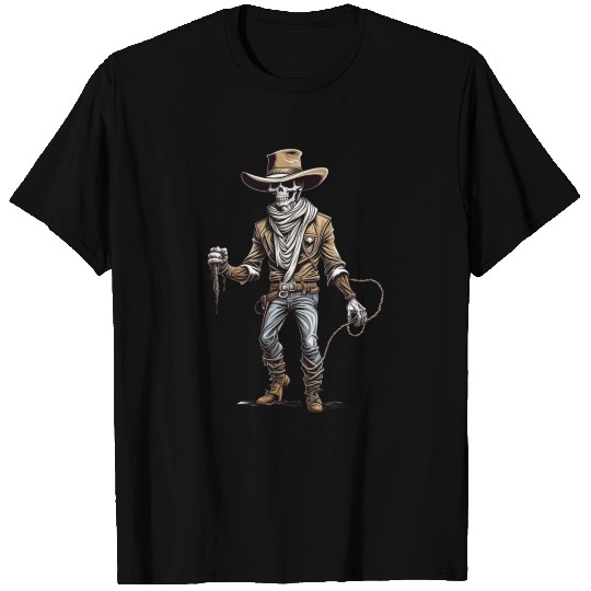 Cowboy Skeleton Wearing Boots Western Graphic T Shirts