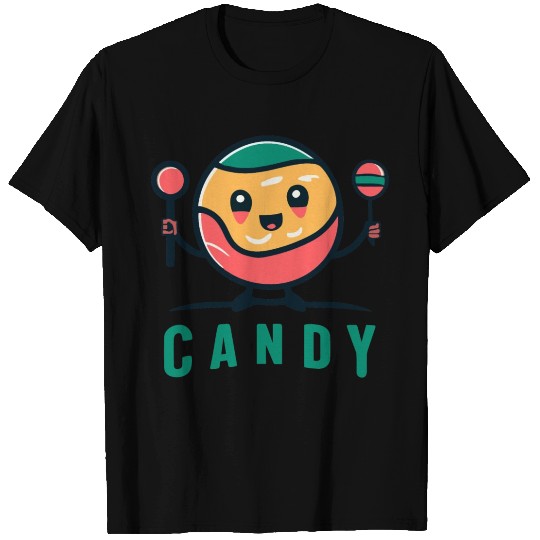 Cute Retro Candy Man With Lollipops + word "Candy" T Shirts