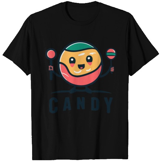 Cute Retro Candy Man With Lollipops + word "Candy" T Shirts