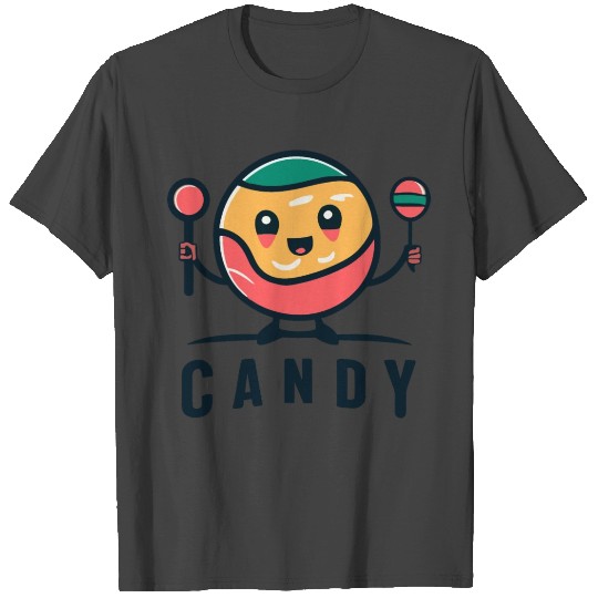 Cute Retro Candy Man With Lollipops + word "Candy" T Shirts