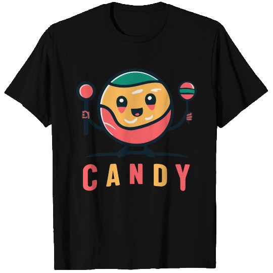 Cute Retro Candy Man With Lollipops + word "Candy" T Shirts