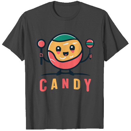 Cute Retro Candy Man With Lollipops + word "Candy" T Shirts