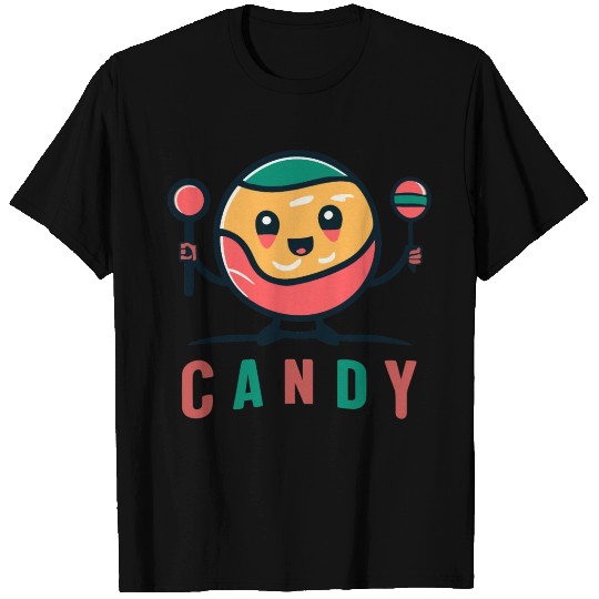 Cute Retro Candy Man With Lollipops + word "Candy" T Shirts