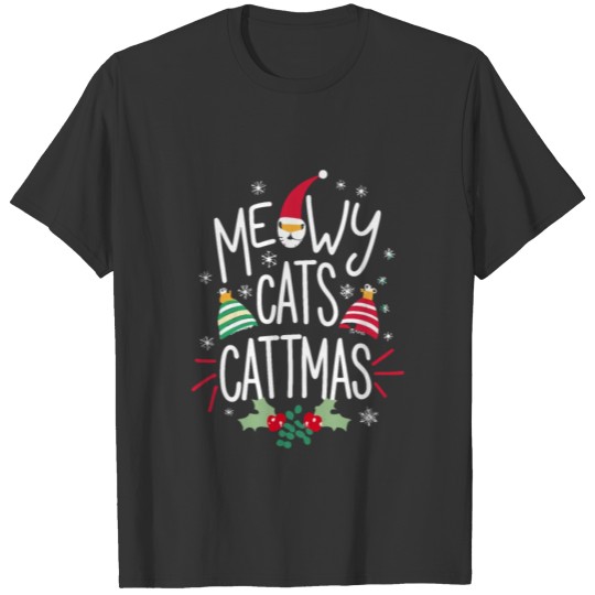 Meowy Catmas Cat Christmas Girls Boys Funny T Shirts