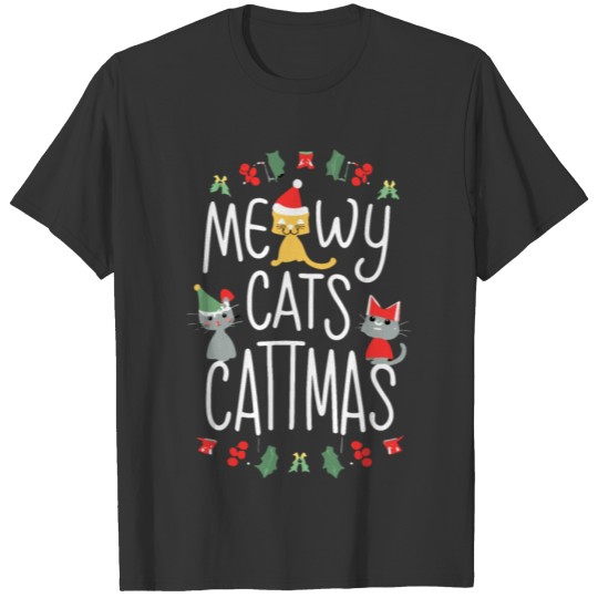 Meowy Catmas Cat Christmas Girls Boys Funny T Shirts