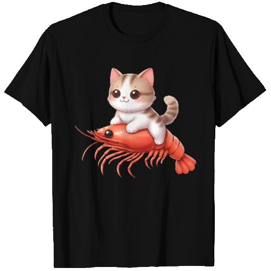 Cat rides on shrimp T Shirts