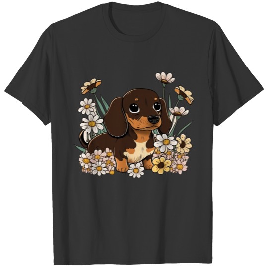 Cute Baby Daschund Cute Baby Dog And Flowers T Shirts