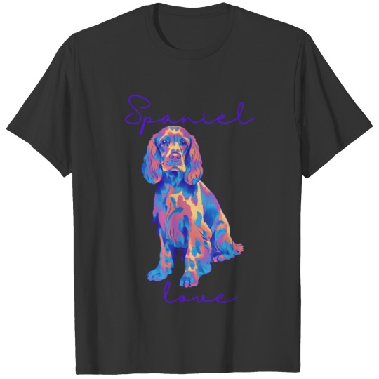 Spaniel Love bright color abstract paint design T Shirts