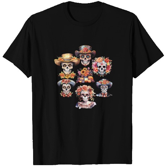 Vintage Mexican Day of the Dead Art Sugar Skulls T Shirts