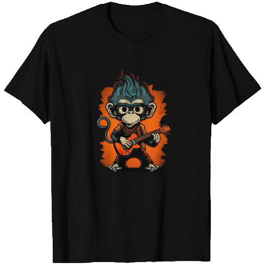 Monkey Chimpanzee Playing Acousitc Rock Guitar T Shirts
