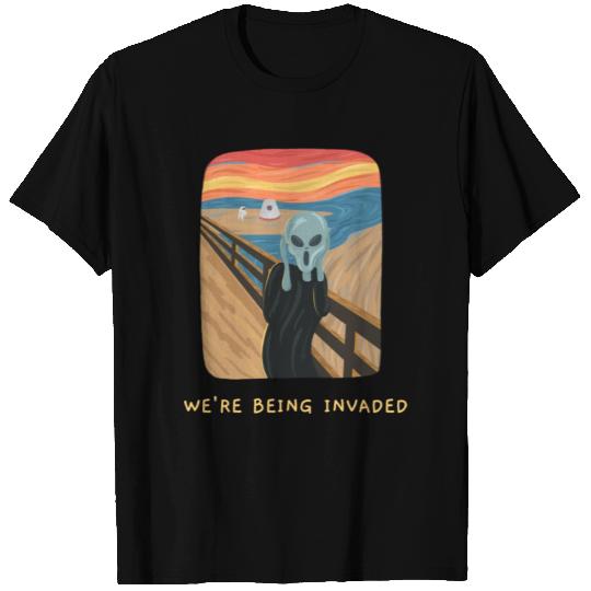 We're Being Invaded Funny Alien the Scream T Shirts
