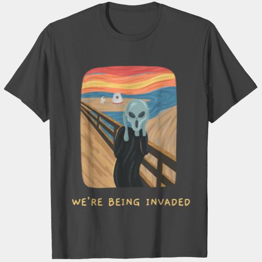 We're Being Invaded Funny Alien the Scream T Shirts