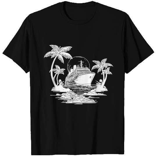 Palm Trees With Cruise Ship At Sunset T Shirts