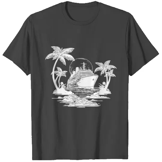 Palm Trees With Cruise Ship At Sunset T Shirts