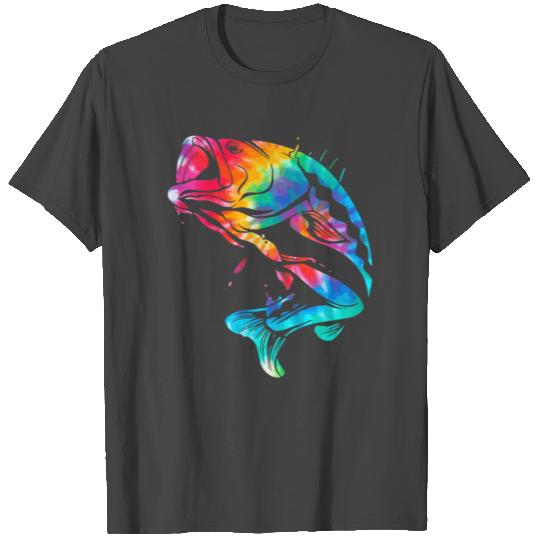 Fishing Tie Dye Large Mouth Bass Fish Fisherman T Shirts