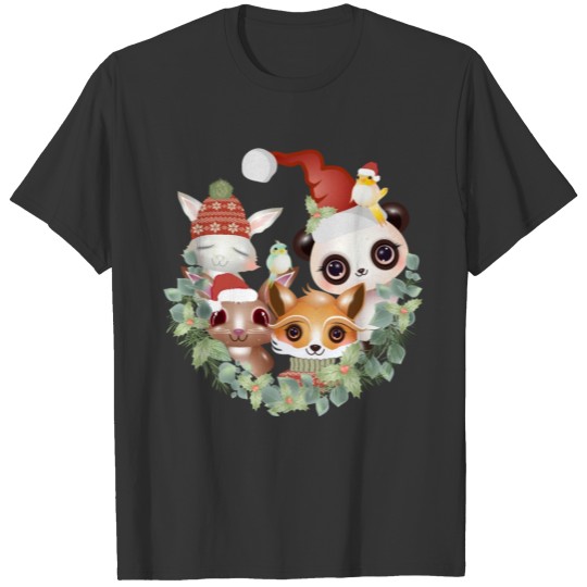 six cute animal friends celebrate Christmas T Shirts