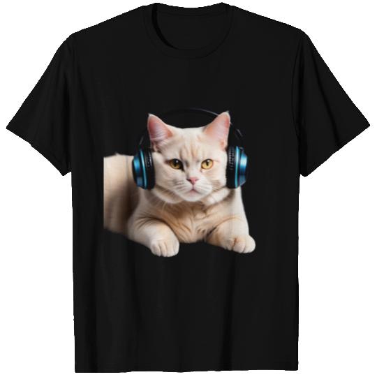 Music Lover Cat V II on Unisex Poly Cotton T Shirts