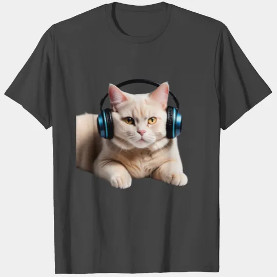 Music Lover Cat V II on Unisex Poly Cotton T Shirts