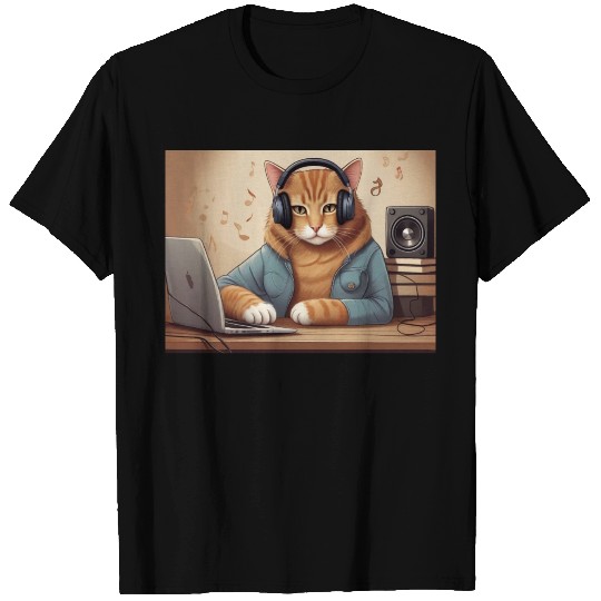Music Lover Cat V II on Unisex Poly Cotton T Shirts
