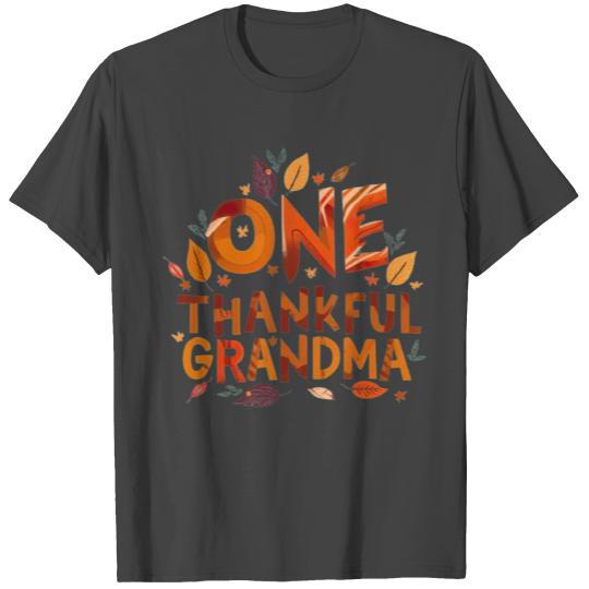 One Thankful Grandma Fall Leaves Autumn Grandma T Shirts