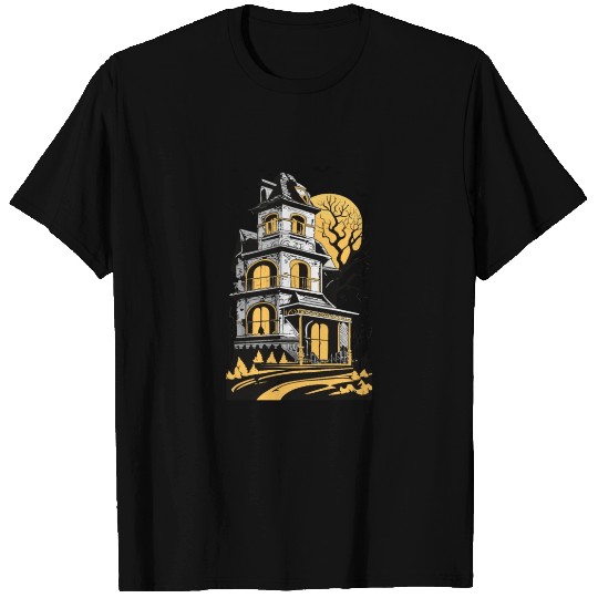 Vintage Haunted House Eerie Moonlit Night T Shirts