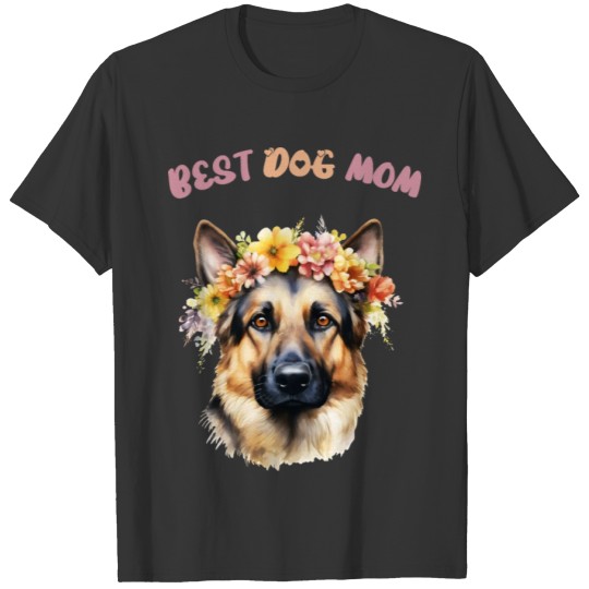 Best mom dog german shepherd dog with floral wreat T Shirts