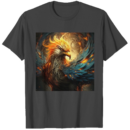 Phoenix Art Blue Wings with Flames T Shirts