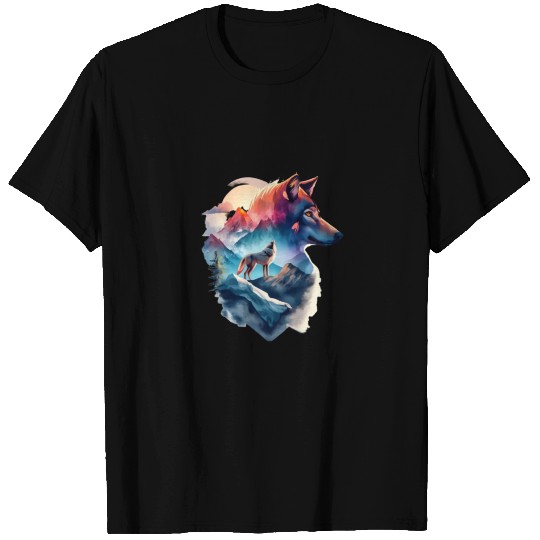 wolf and a mountain natural scenery T Shirts