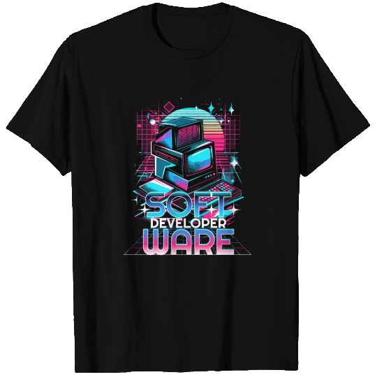 Retro Neon Software Developer Vibes 90s T Shirts