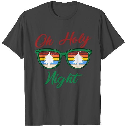 Oh Holy Night retro sunglasses Christmas tree T Shirts