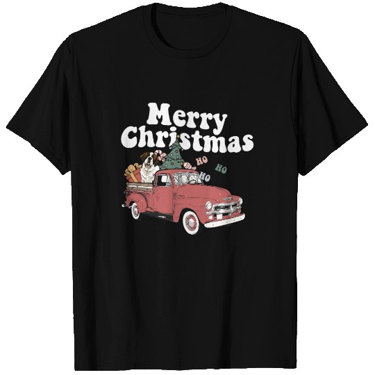 Vintage Red Pick Up Truck Saint Bernard Dog Merry T Shirts