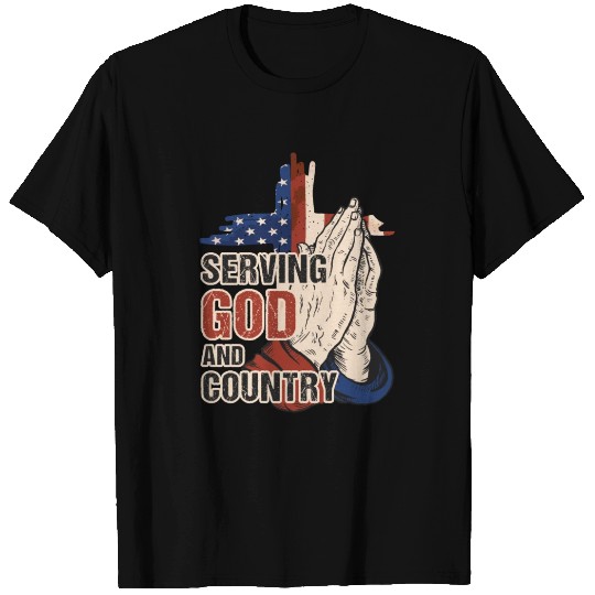 Serving God And Country US Flag Cross Patriotic Ch T Shirts