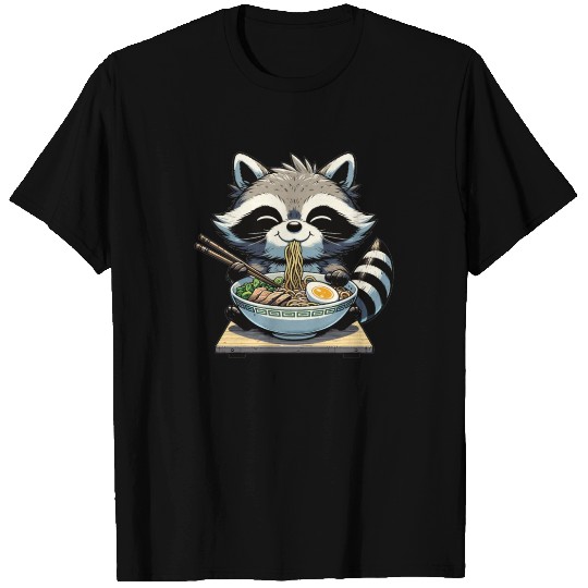 Cute Raccoon Eats Ramen Noodles Raccoon Ramen T Shirts