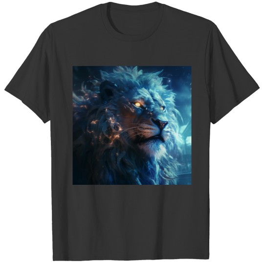 Blue Fantasy Lion Face with Gold Eyes T Shirts