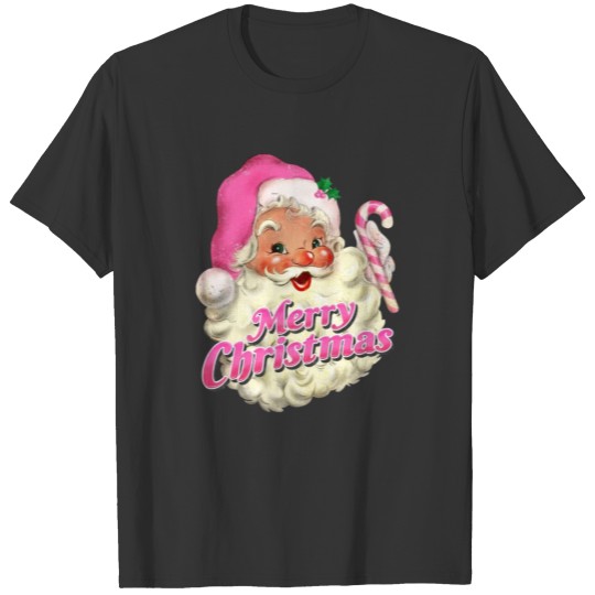 Vintage Retro Pink Santa Claus Merry Christmas T Shirts