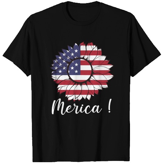 Merica Sunflower Usa Flag T Shirts