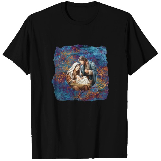 Nativity scene with Mary Joseph Baby Jesus T Shirts
