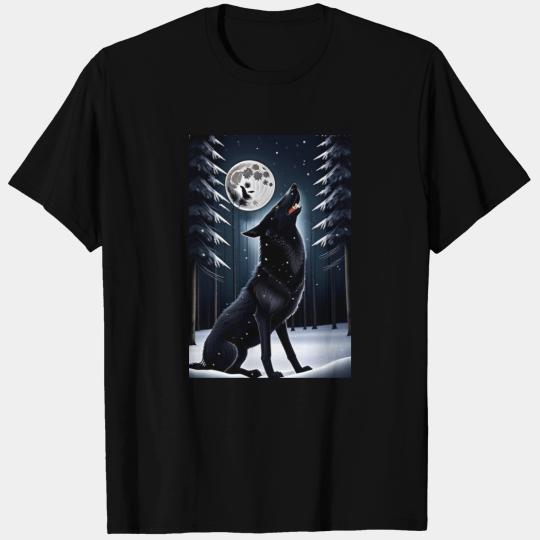 A Black Wolf and the Full Moon T Shirts