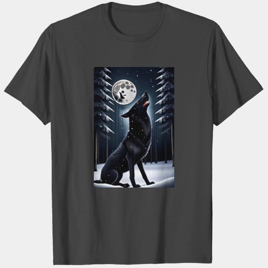 A Black Wolf and the Full Moon T Shirts