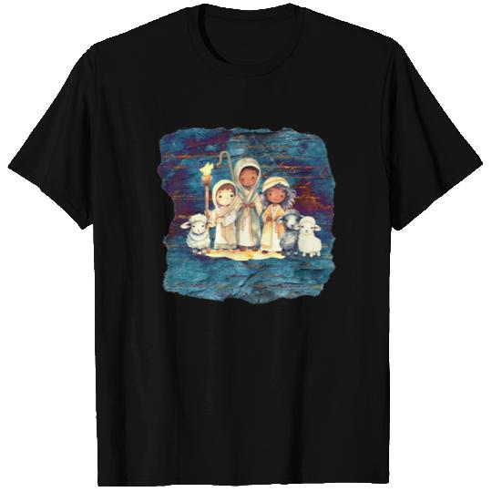 Christmas Nativity Scene Shepherds and Sheep T Shirts