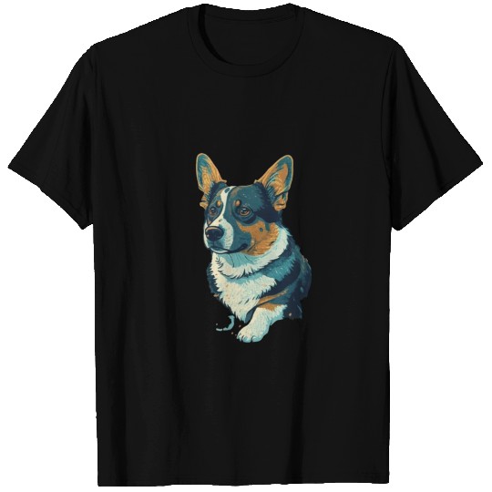 Tri coloured Corgi in van gohs starry night ill 1 T Shirts