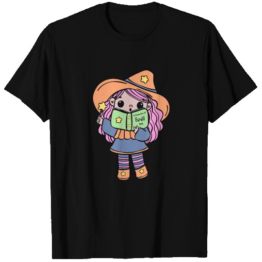 Colorful Cute Halloween Witch Cartoon – Spell Book T Shirts