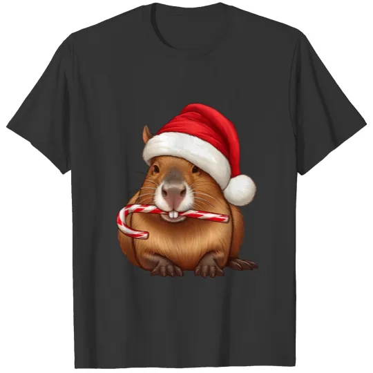 Festive capybara with candy cane T Shirts