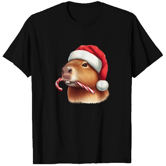 Festive capybara with candy cane T Shirts