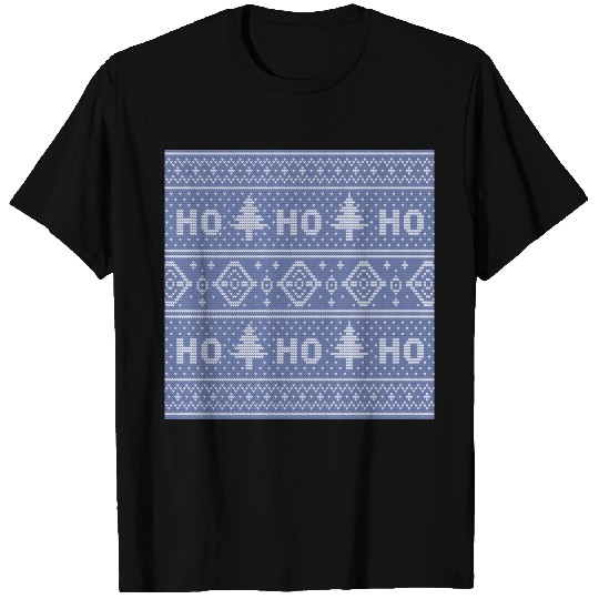 HO HO HO Dusty Blue Ugly Sweater Christmas Pine T Shirts