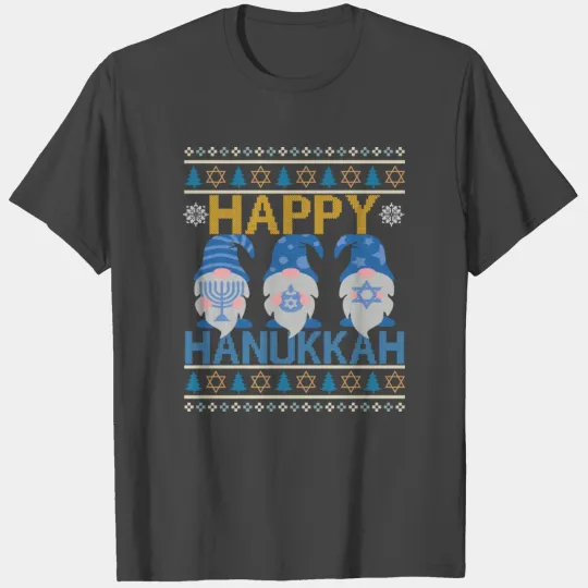 Happy Hanukkah Gnome Gnomies Menorah Pajama Ugly T Shirts