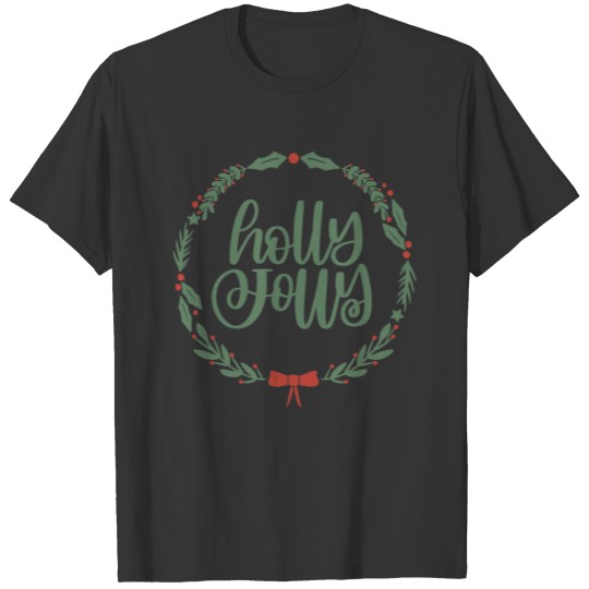 Holly Jolly Sage Green Christmas Wreath Fun T Shirts
