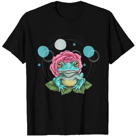Turquoise Frog with a Pink Rose T Shirts